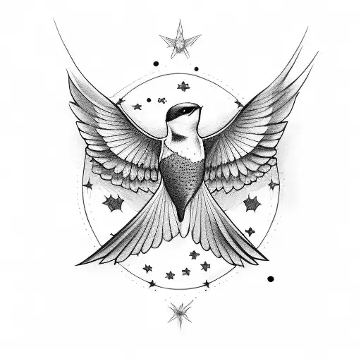 Swallows With Stars On Collarbone