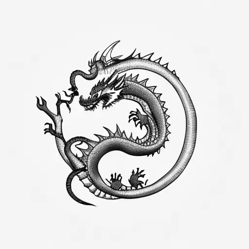 Cartoo Dragon Looking Down At A Cat