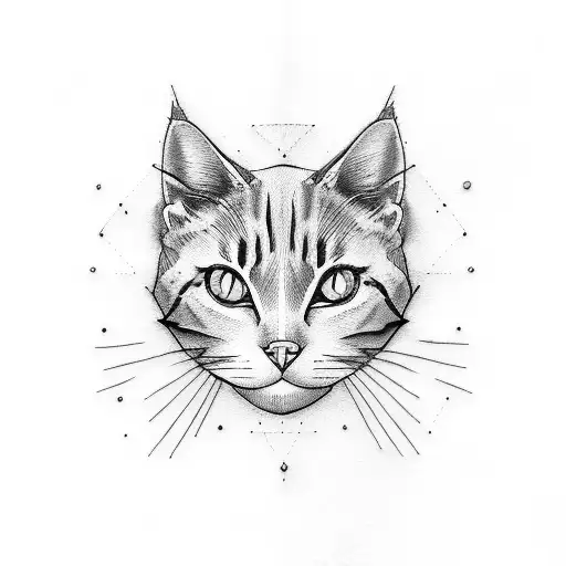 Minimalism Sketch Tattoo Cat Ears Green Eyes