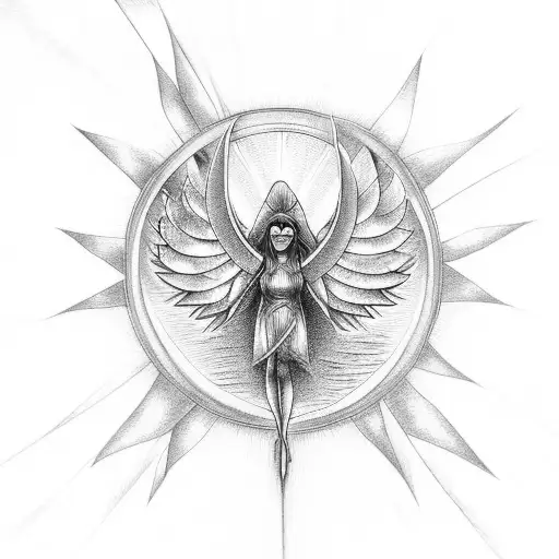 Guardian Angel Flying Through Sun Rays