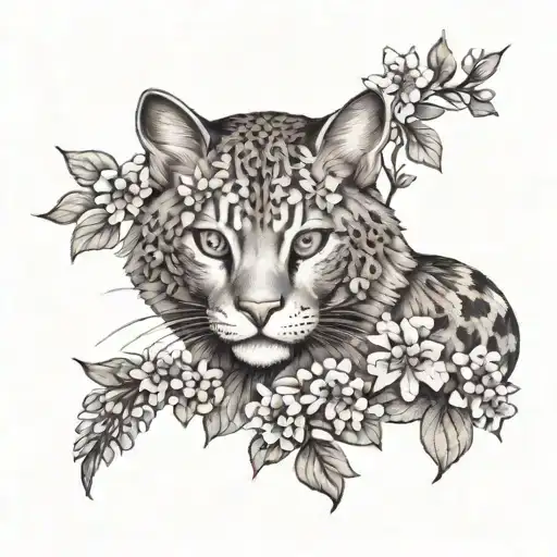 Wild Cat With Lilac Flowers