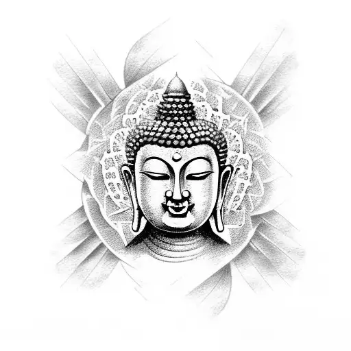 Half Buddha With Pecock Feathers Coming Out From The Cross Section Of The Buddha