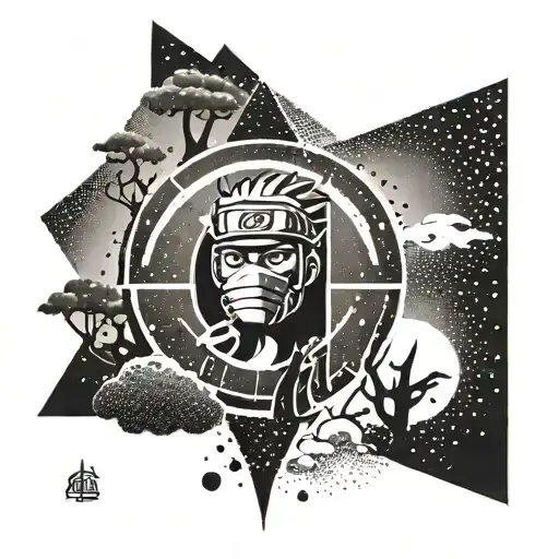 Incorporate The Naruto Village Symbol With A Ninja Silhouette In A Dotwork Style