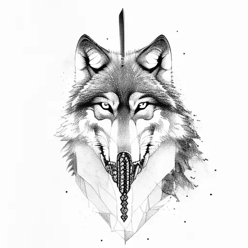 A Majestic Wolf Holding A Sword In Its Mouth