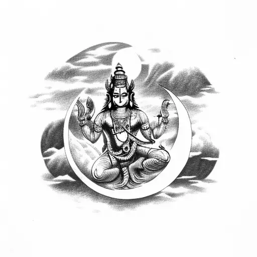 Lord Vishnu With Moon And Mountains