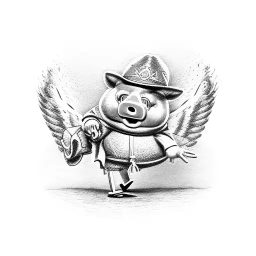 A Pepa Pig With An Angel In One Hand And A Wooden Pinocchio In The Other Hand
