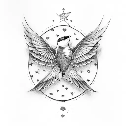 Swallows With Stars On Collarbone