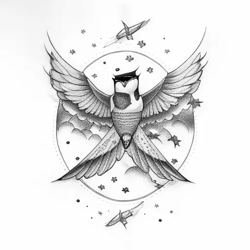Flying Swallows With Stars On Collarbone