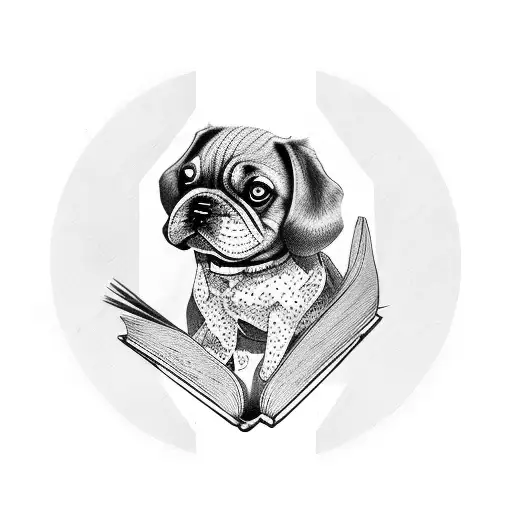 Dog Sitting On Books