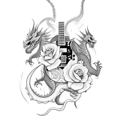 Guitar With Dragon And Roses