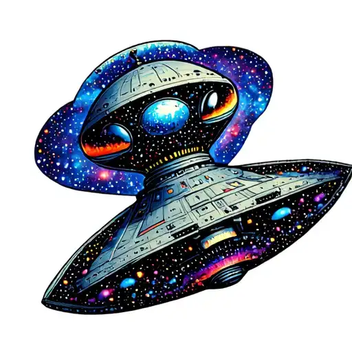 Alien Spacecraft Flying Through A Colorful Galaxy