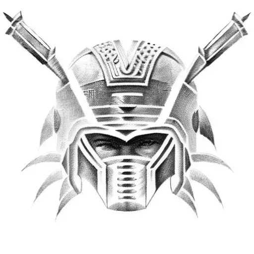 A Bold And Fierce Spartan Helmet Tattoo In A Dotwork Style