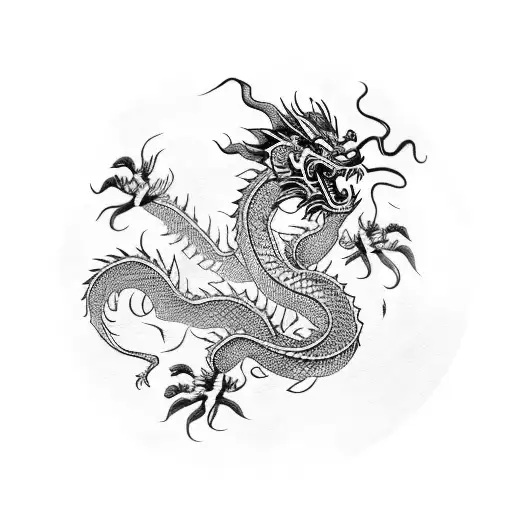 Chinese Dragon With Roses