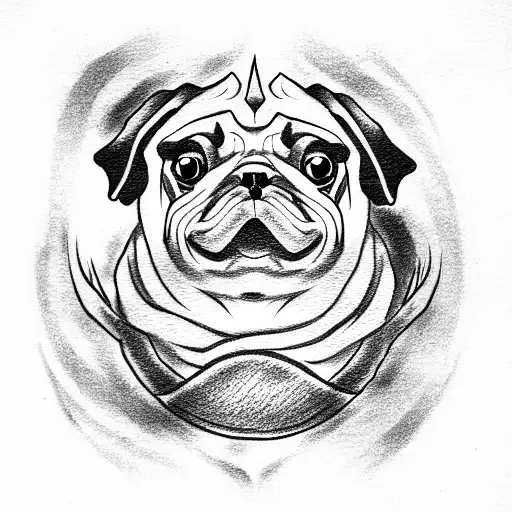 Tattoo Of An Evil Pug With Scary Eyes And Sharp Fangs