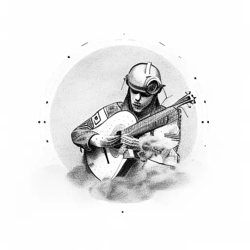 A Soldier Playing A Guitar Surrounded By Smoke