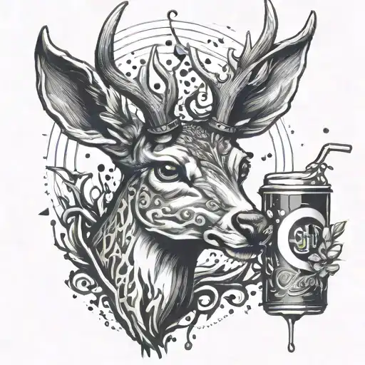 Deer Drinking Energy Drink Tattoo Design