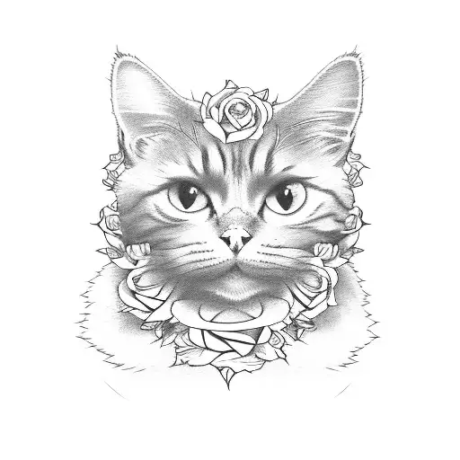 Orange Fluffy Cat With Roses Around Its Head