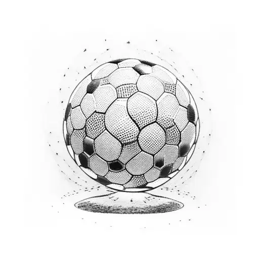 A Dotwork Tattoo Of A Soccer Ball Transforming Into A Gargoyle