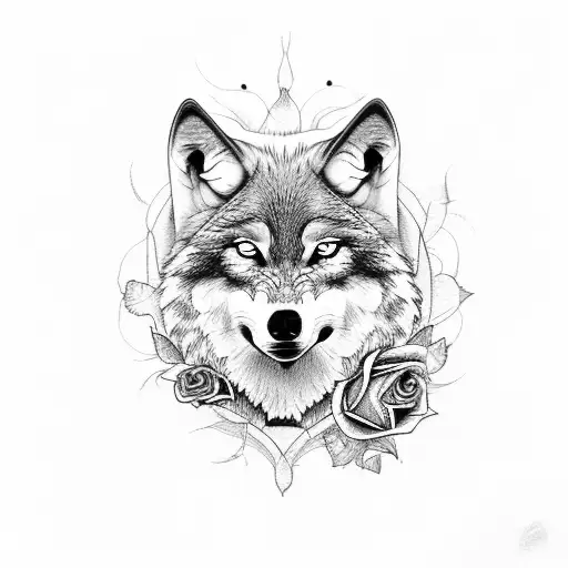 Wolf Come Out From Mirror With Rose In Mouth