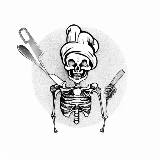 Funny Chef Skeleton Preparing Food