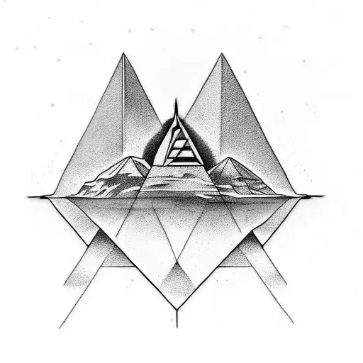 Create A Tattoo Stencil That Has Egyptian Pyramid And 8 Ball Incorporated In It
