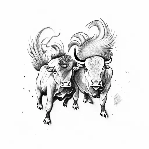 A Bull And Rooster Fighting Over A 7