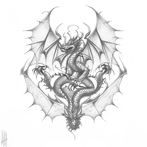 Red Dragon Intertwined To A Black Dragon
