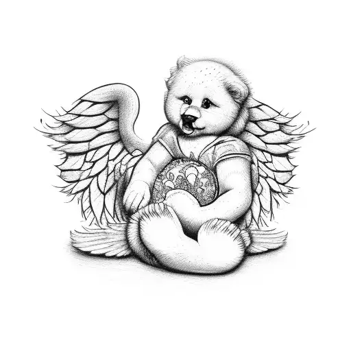 Angel Baby Holding A Care Bear