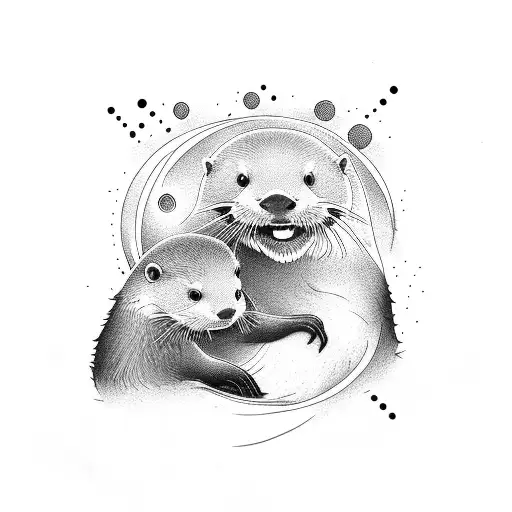 Otter Mother And Two Kids