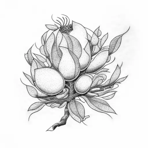 A Dotwork Tattoo Of A Blooming Magnolia Tree With Intricate Details And Shading