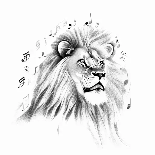 A Lion Playing A Grand Piano With A Trail Of Musical Notes Flowing From The Keys