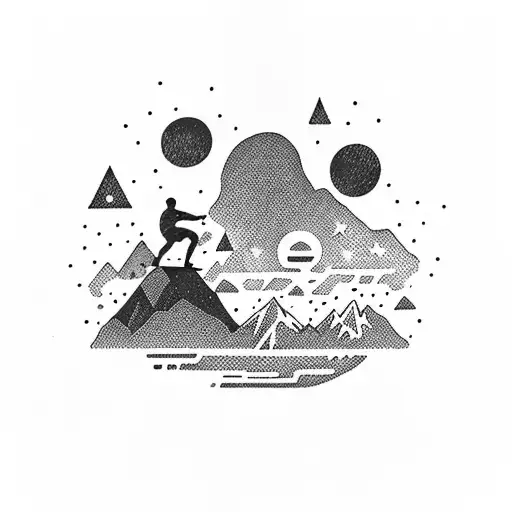 A Silhouette Of A Hiker Climbing A Mountain Peak Under A Starry Night Sky