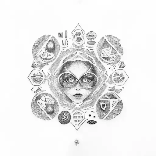 A Dotwork Tattoo Of A Plate Full Of Different Cuisines From Various Countries