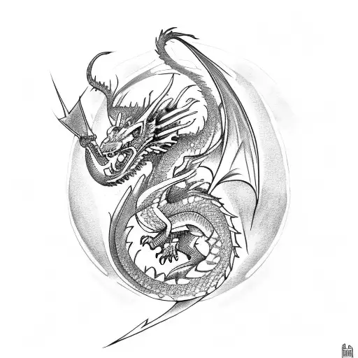 Dragon With Swords