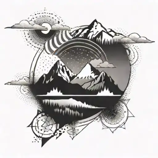 Abstract Geometric Design Incorporating Elements Of Elbflorace And Mountain Scenery