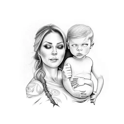 A Mother Holding Her Pregnant Belly While Her 9-Year-old Son Watches In Awe