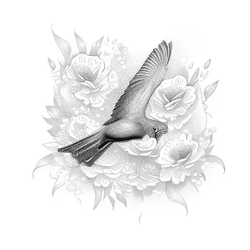 Elegant Bird Flying Out Of Bird Cage With Flowers
