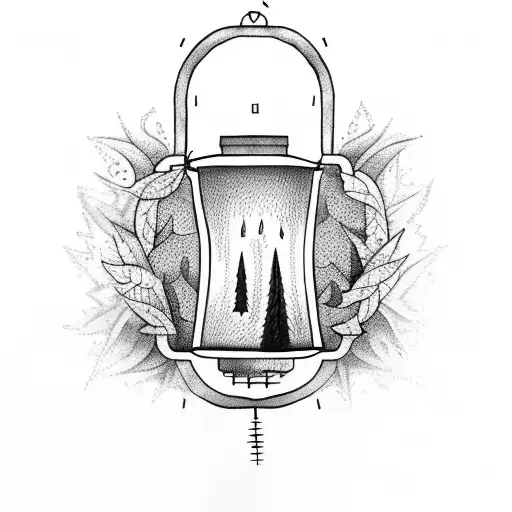 Hand Holding Lantern In Dense Forest