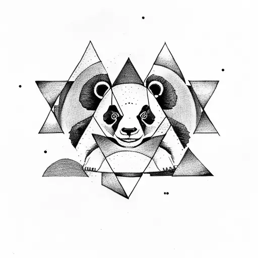 A Panda Holding A Triangle In Which There Should Be A Bamboo Forest And A Moon