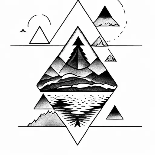 Camping Theme With Lake Inside Of A Diamond Shape