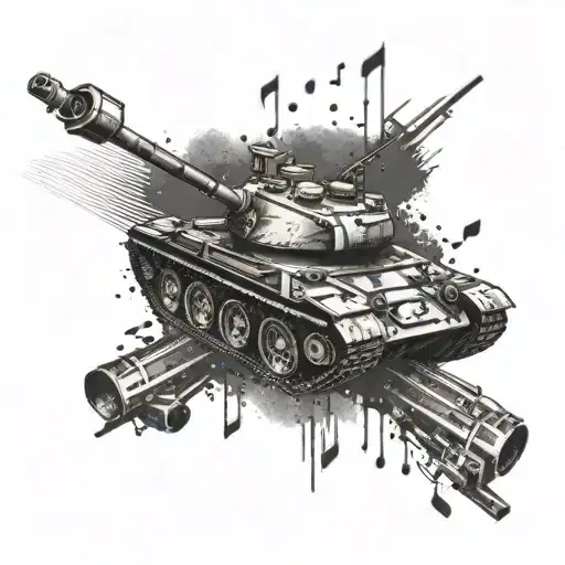 A Military Tank Shooting Out Music Notes Instead Of Bullets
