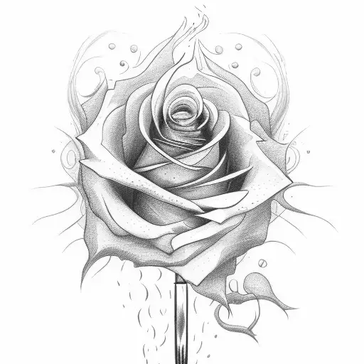 Rose In Flames Wrapped Around A Knife