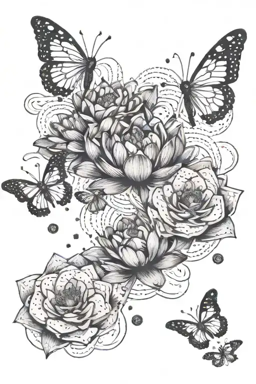 Lotus Flowers Growing Out Of A Pile Of Money With Butterflies Fluttering Around