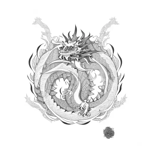 Japanese Dragon With Flowers