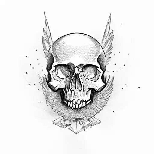 Skull Next To A Raven Over Hourglass