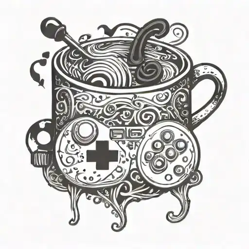 A Coffee Cup Morphing Into A Video Game Controller With Music Notes Swirling Around It