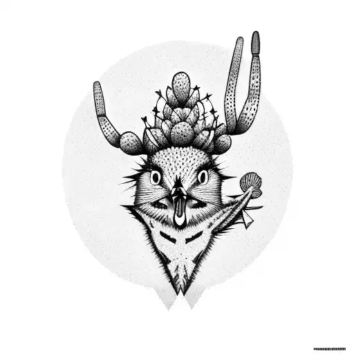 A Stylized Saguaro Cactus With A Road Runner Perched On Top