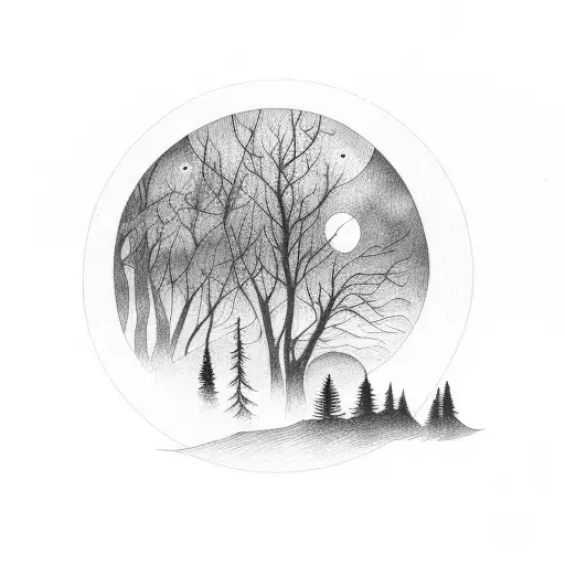 Forest With Moon And 3 People