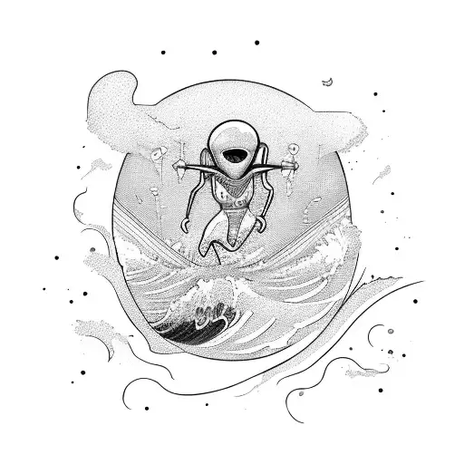 An Alien Surfer Catching A Wave Made Of Soundwaves
