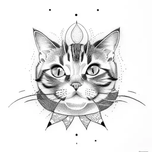 A Linear Tattoo Of A Cat And A Dog Kissing